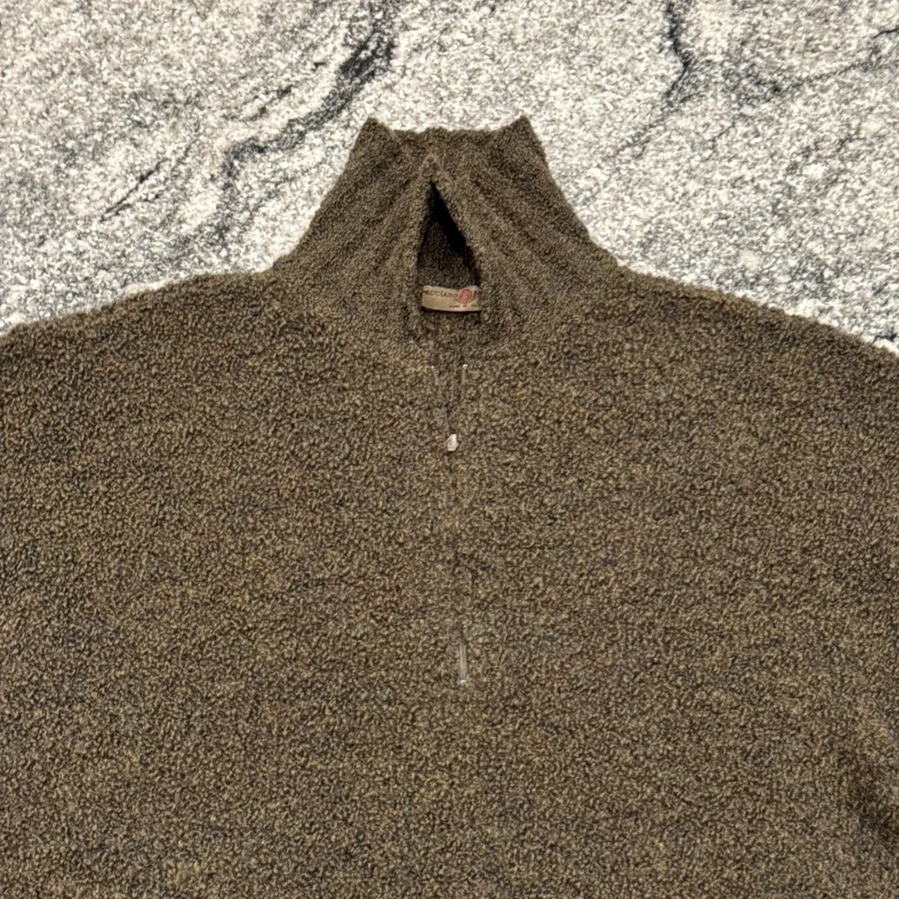 Luciano Barbera 1/4 Zip Pullover Sweater Size 53 US L Green Lana‎ Wool  #967